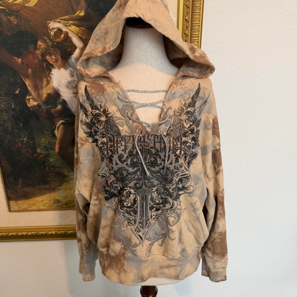 Affliction Y2K Gothic Graphic Hoodie with Bling Details
